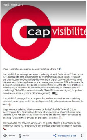 post Google My Business de Cap Visibilité