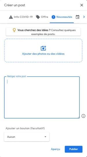 création d'un post Google My Business