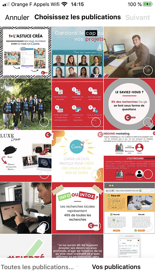 selectionner-publications guide instagram
